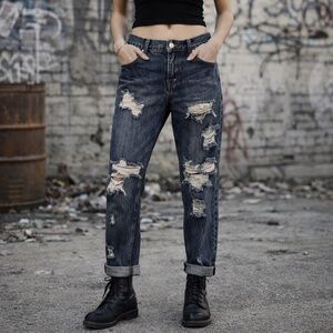 ONE by One Teaspoon Dark Wash Awesome Baggies Distressed Boyfriend Jeans 28